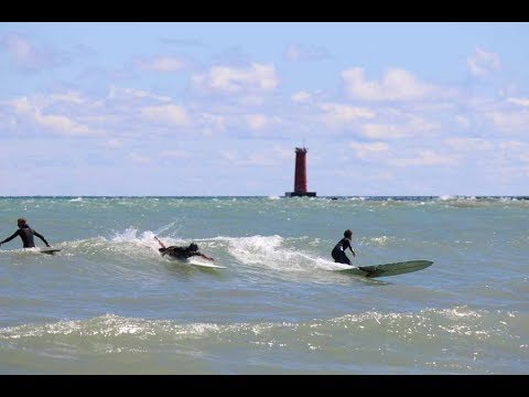 Surfing on Lake Michigan in Sheboygan
